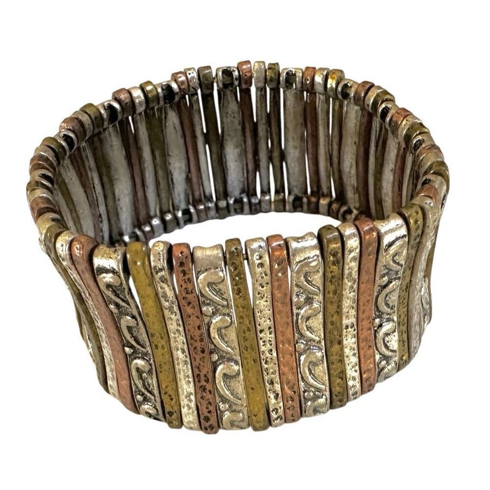 Tri tone wide stretchy bracelet - Picture 2 of 5